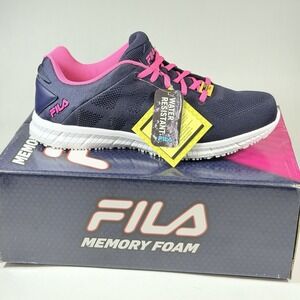 Fila Size-11 Memory Techknit SR WR Womens Navy/Pink Canvas Lifestyle Sneakers